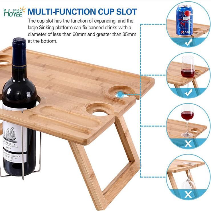 Wooden Camping Beach Folding Table Folding Bamboo Snack Table Bamboo Portable Wine Picnic Table