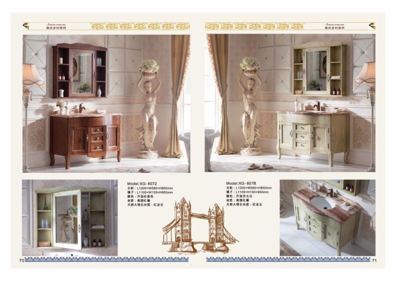 European Standard Classical Style Furniture Imitation Old White American Red Oak Solid Wood Bathroom Cabinet