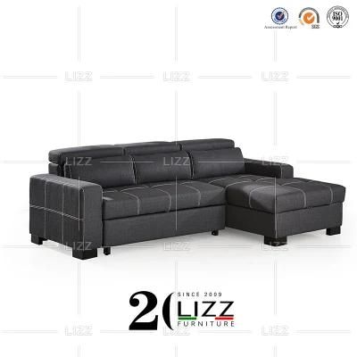 Chinese Manufacture Modern Luxury Italian Geniue Leather L Shape Multifuctional Sofa with Metal Legs