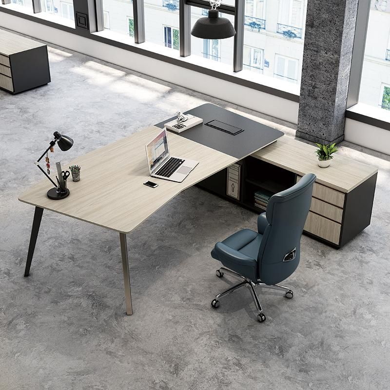 Modern Elegant Arc-Shaped Mixed Color Wooden Office Computer Table Furniture