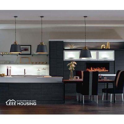 Customized Modular Modern American Oak Dark Grey Laminate Contemporary Eat-in Kitchen Cabinet Made in China