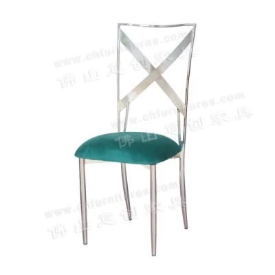 Modern Silver Stainless Steel Various Color Seat Bag Outdoor Wedding Hotel Banquet Fork Back Chair