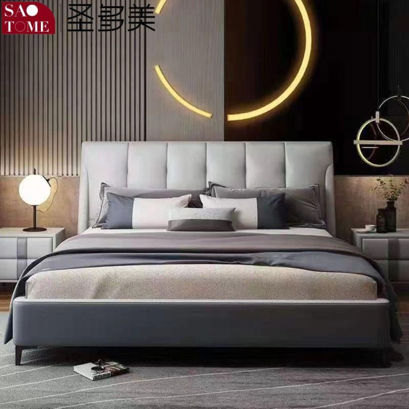 Modern Luxury Metal Steel Wood Solid Wood Bed Frame Bedroom Furniture Double Queen Bed