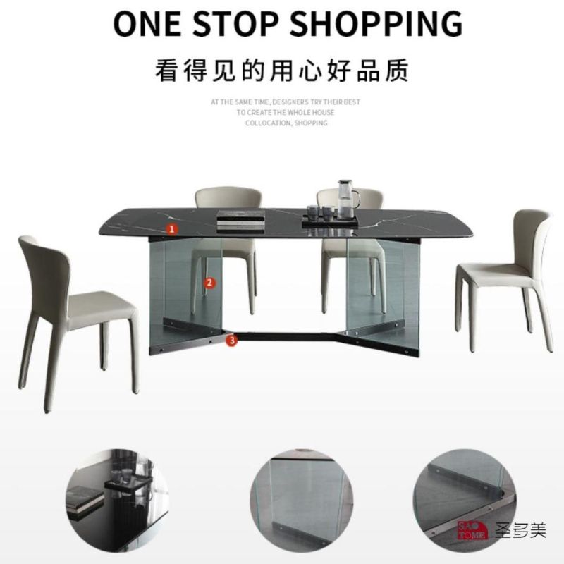 Italian Style Design Modern Extendable Dining Table Metal Glass Slate Dining Table