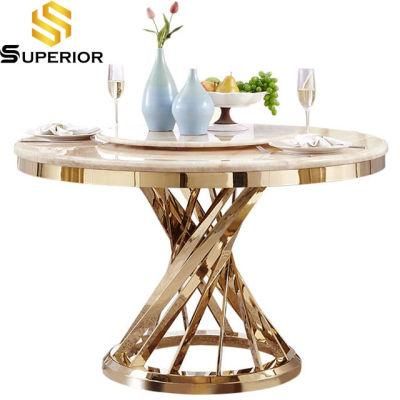 Modern Simple Round Rotating Artificial Marble Top Dining Table