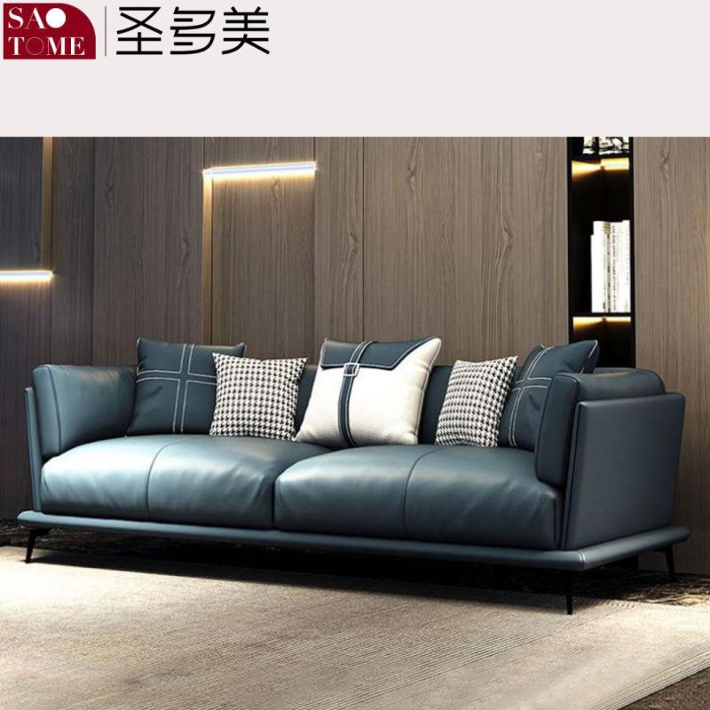 Modern Light Luxury Living Room Furniture Solid Wood Frame Leather Sofa