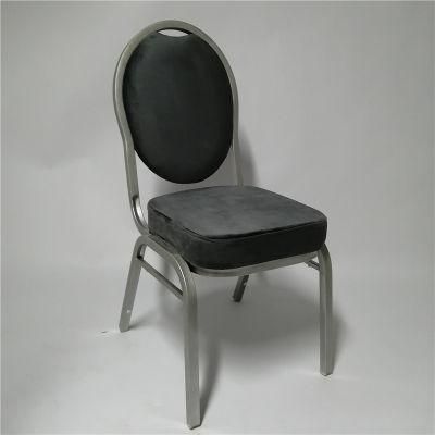 8cm Seat Steel Banquet Chair with Grey Velvet Fabric