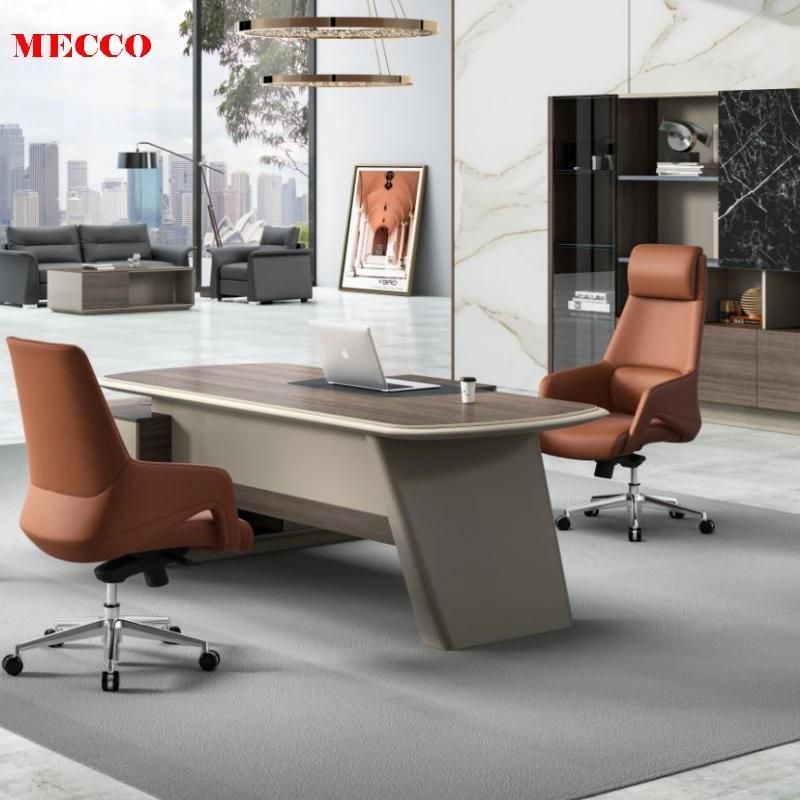 Luxury High Back PU Boss Manager Executive Vintage Over Sized Brown Office Faux Reclining Desk Wooden Office Swivel Reclining Genuine Leather Chairs