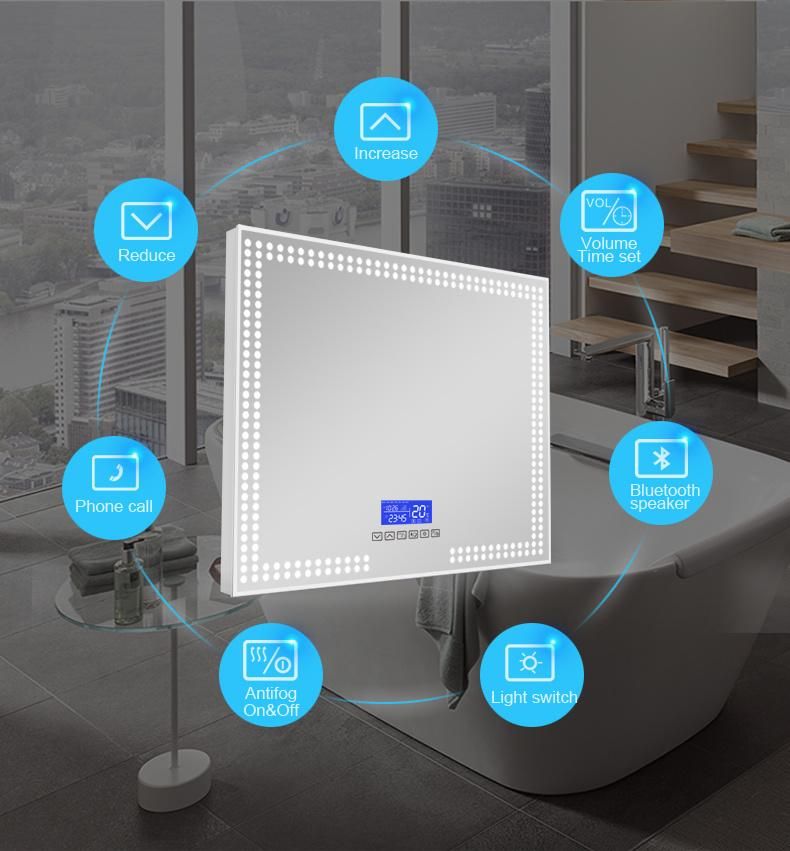 Bluetooth LED Silver Glass Wall Mirror for Home Decor and Bathroom