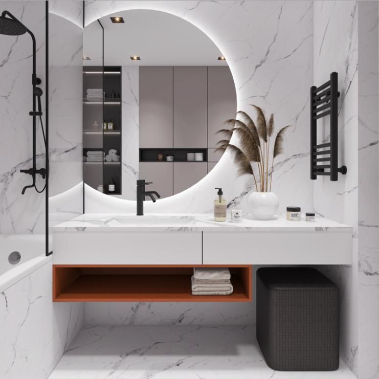 Nordic Rock Board Integrated Bathroom Cabinet Combined Washstand Oak Wash Basin Modern Simple Intelligent Mirror Cabinet Bathroom Cabinet