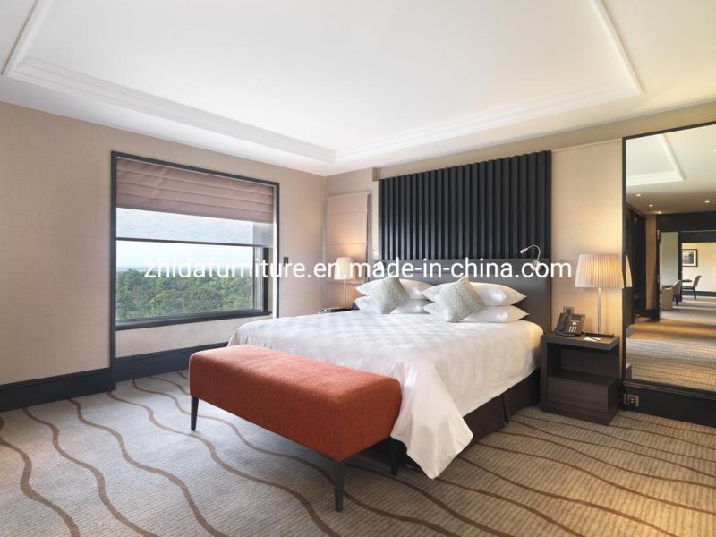 Modern Apartment Hilton Holiday Inn Hotel Furniture Design Bedroom Set King Size Bed with Wooden Headboard Wall