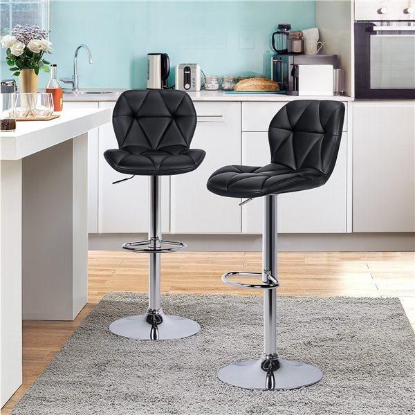 New Fashion Adjustable Swivel Gas Lift Ergonomic Back design Breathable PU Leather Seat Bar Chair Stool with Chromed Base