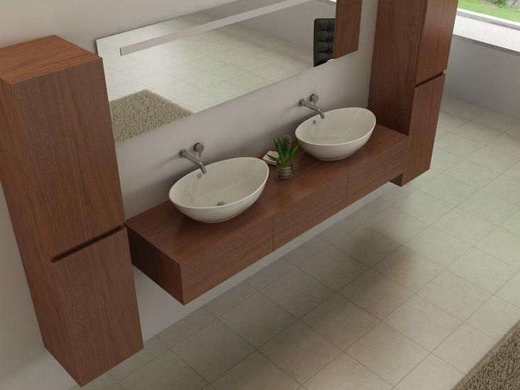 Modern Style Melamine Double Sink Bathroom Vanity with Mirror Cabinet