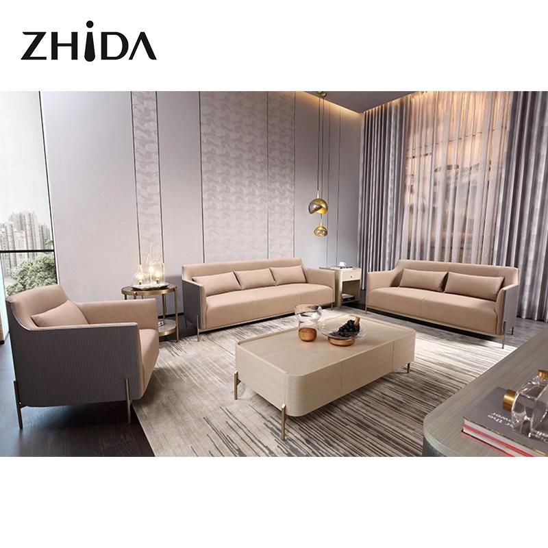 Living Room High End Furniture Light Luxury Design Genuine Leather 1+2+3 Sofa Set