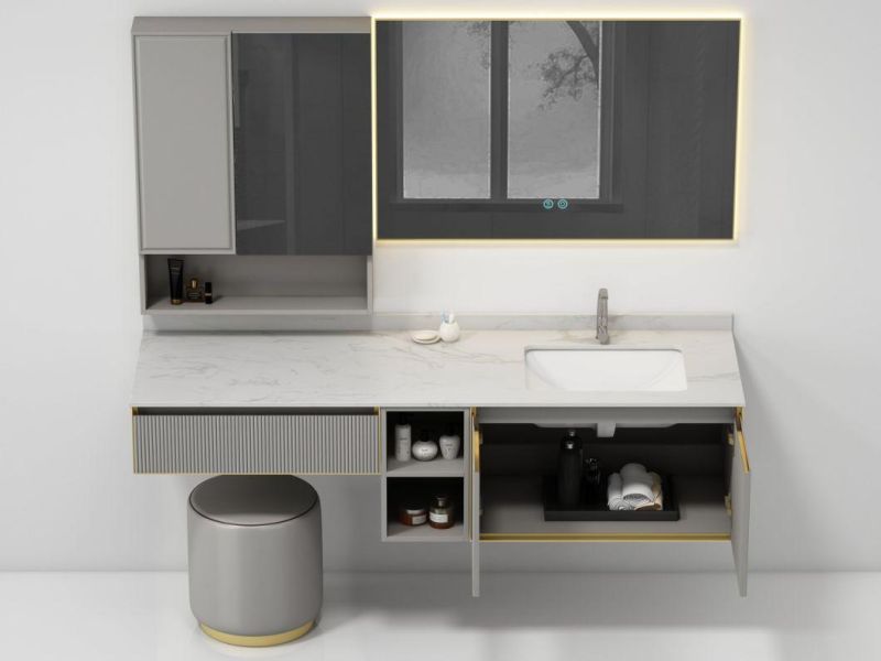 Navy Blue Modern Melamine Bathroom Furniture with Double Ceramic Basins