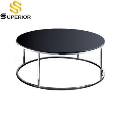 French Modern Round Black Glass Center Coffee Table for Sale