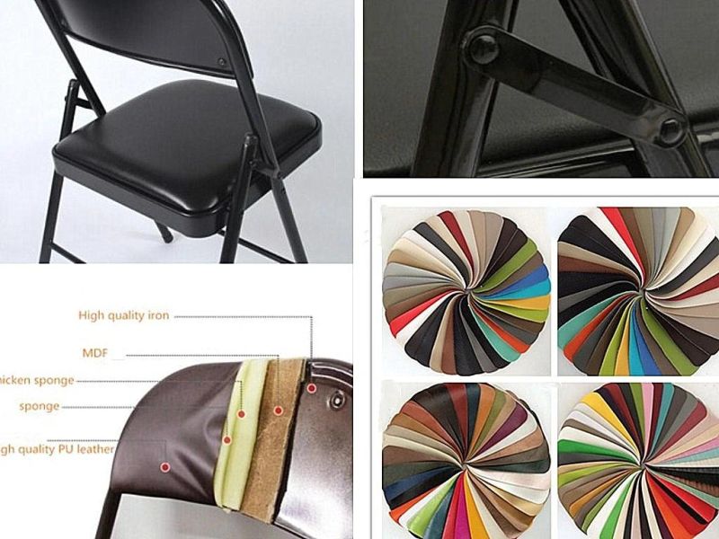 Folding Upholstered Living Room Chair Easy Folding PU Chair Modern Metal Frame and PU Leather Seat Folding Chair