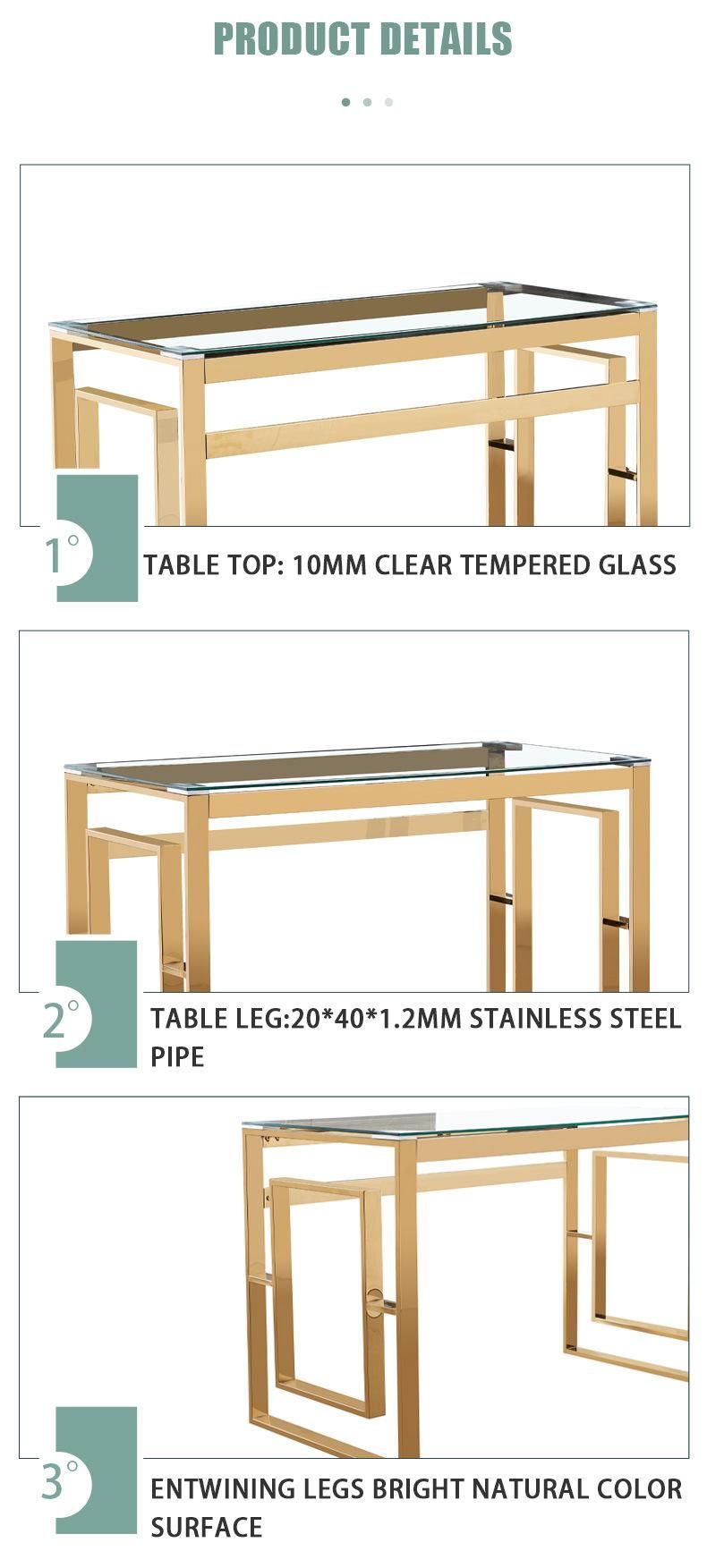 Home Living Room Apartment Furniture Italian Tall Square Stainless Steel Glass Top Dining Table