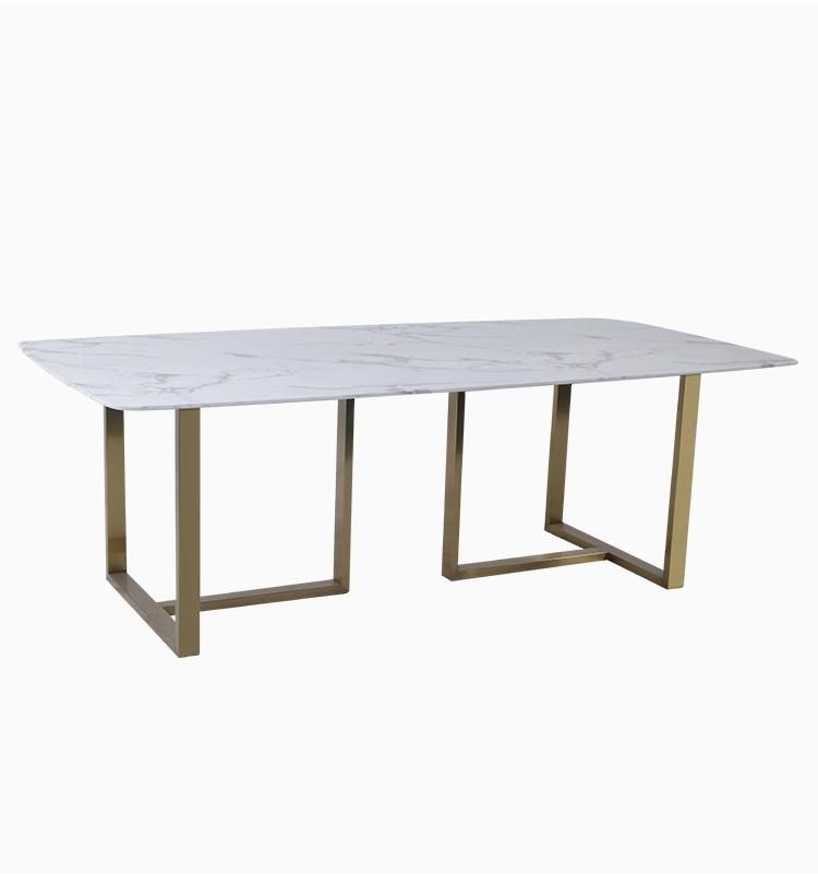 Modern Style Home Dining Room Furniture 6 Seat Sets Glass Imitation Marble Top Dining Table