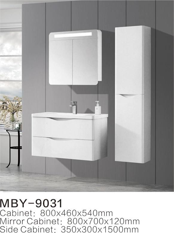 Hotel European Modern Wall-Hung PVC Bathroom Vanity with LED Mirror