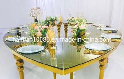 Tempered Glass Top Half Moon Wedding Table with Stainless Steel Legs Ding Table