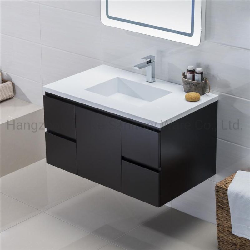 Modern Black Bathroom Vanity Oak Basin Cabinet with Mirror Bathroom Furniture