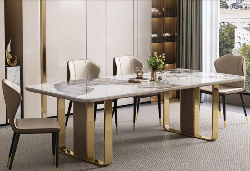 Luxury Modern Dining Table 6 Person Stainless Steel Marble Dining Table