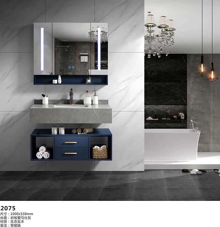 2022 New Marble Top Melamine Bathroom Vanity with LED Mirror Cabinet