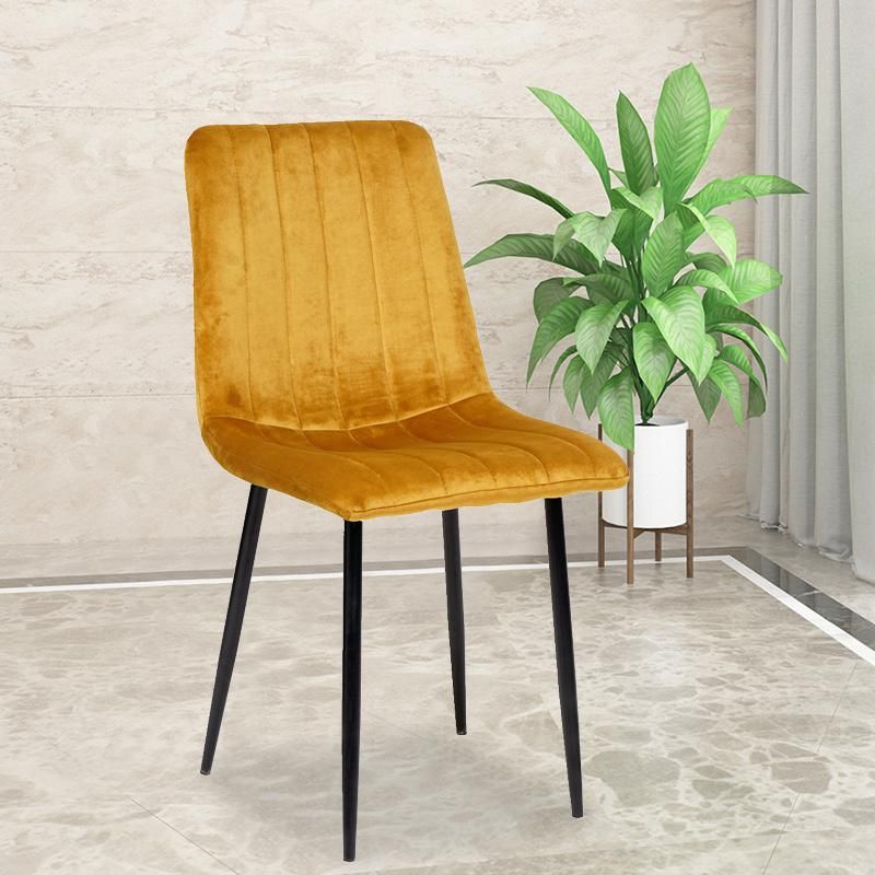 Luxury Modern Design Chairs with Elastic Stretch Seat Yellow High Back Velvet Dining Chairs