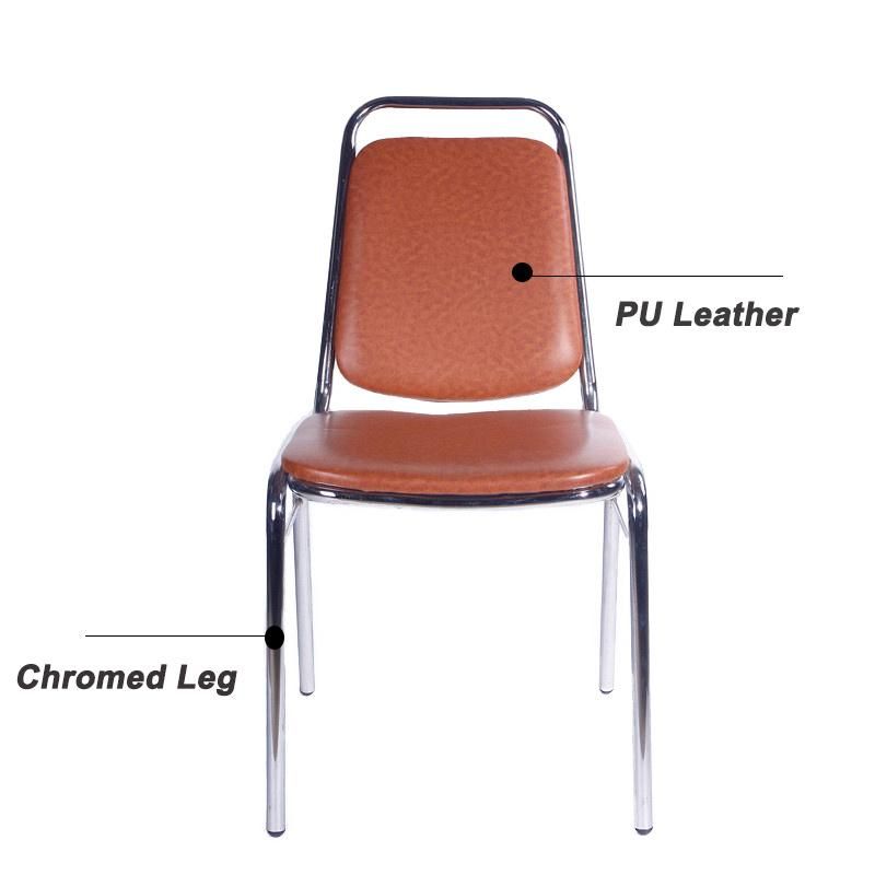 Wedding Outdoor Banquet Furniture Colorful PU Leather Dining Chair with Chromed Leg for Hotel