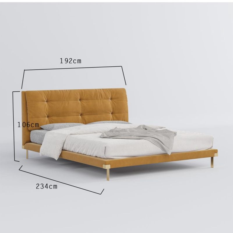 Comfortable Modern Simple High Quality Home Hotel Furniture Leisure Bedroom Gold Metal Leg Bed