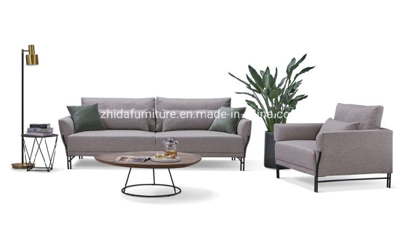 Foshan Factory Home Furniture Manufacturer Italian Style Modern Metal Leg Fabric Villa Hotel Living Room Linen Sectional 1 2 3 Sofa