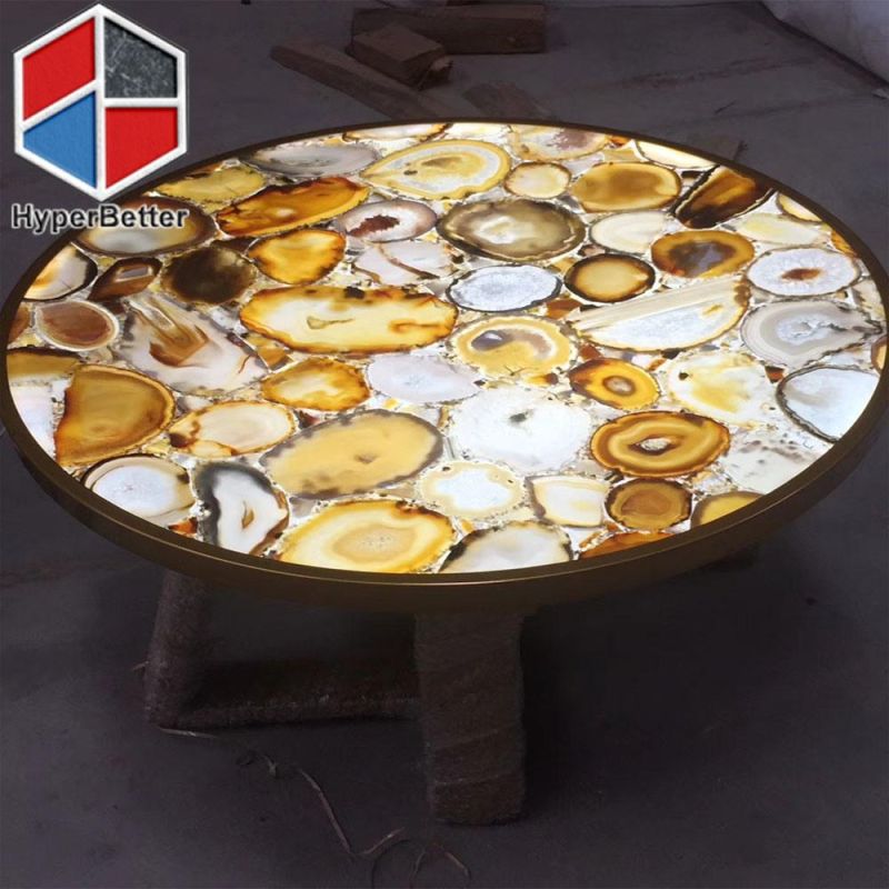 Stainless Steel Conical Agate Table with LED Light