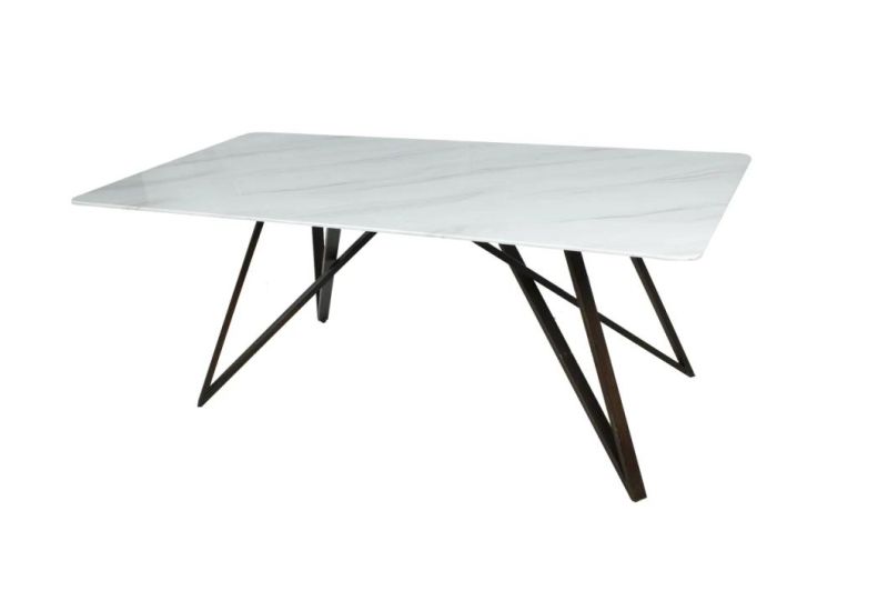 Wholesale Modern Simple Design Glass Marble Dining Table with Marble Paper Dining Tables Restaurant Home Furniture