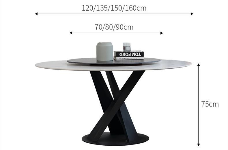 Modern Simple Apartment Household Rock Slab Turntable Round Dining Table 0273