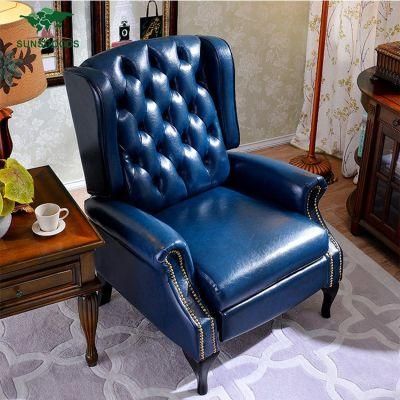 Modern Design Manual Recliner Blue Luxury Modern Wood Frame Living Sofa Furniture