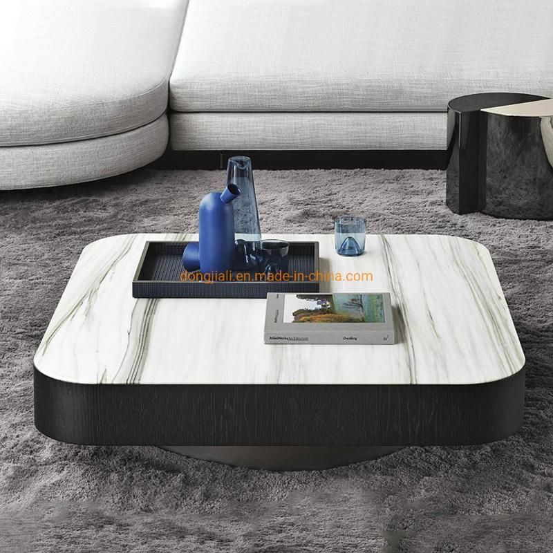 Modern Square Coffee Table Living Room Center Table with Nature Jazz Marble Top