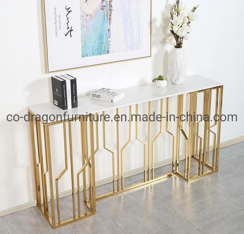 Modern Gold Stainless Steel Console Table Furniture with Marble Top