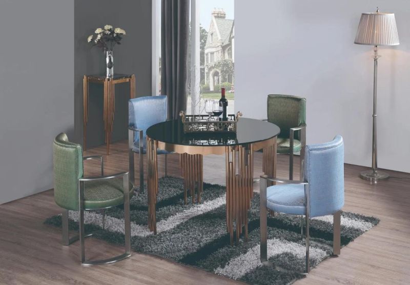 Dining Furniture Round Shape Dining Table with Tempered Glass Top