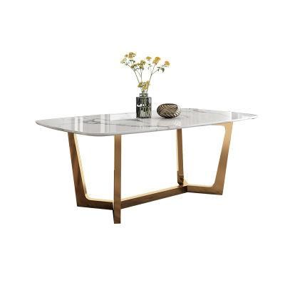 Restaurant Dinner Home Furniture Set Kitchen Metal Frame Marble Dining Table