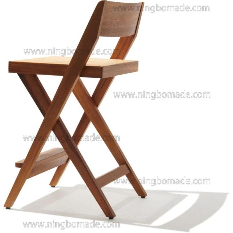 Classic Silhouette Drafting Compass Furniture Natural Ash and Rattan Cross Counter Stool