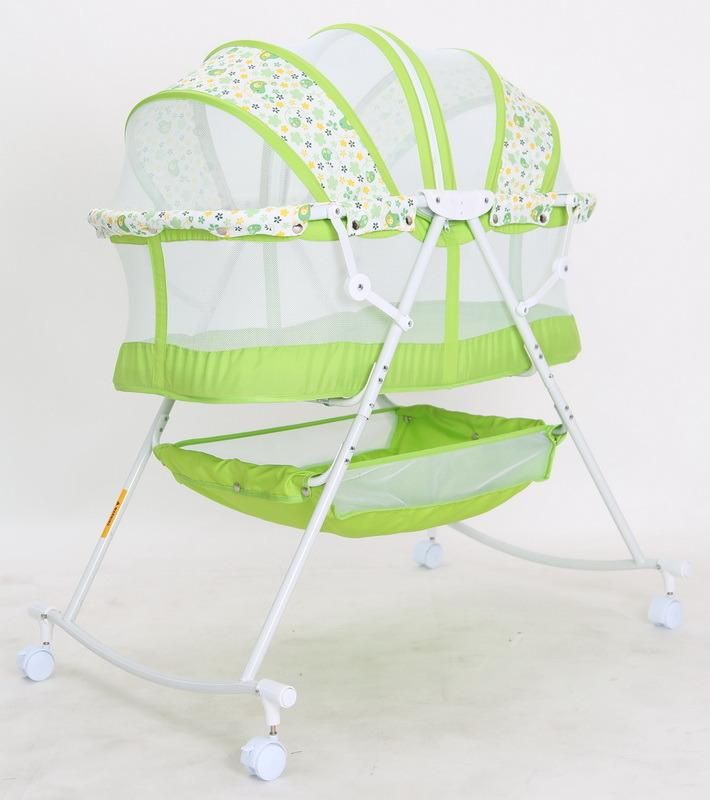 Adjustable Baby Bed with Canopy and Rocking Function