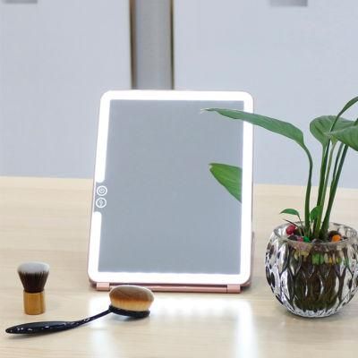 Super Slim Foldable LED Products USB Rechargeable LED Wholesale Lighted Makeup Mirror with Touch Sensor