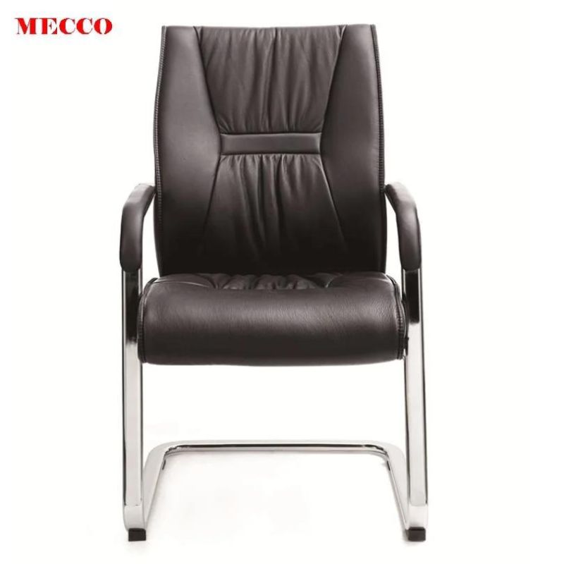 Modern Comfortable Black MID Back Conference Meeting Room Office PU Faux Leather Cantilevered Sled Base Visitor Guest Chairs with Arms