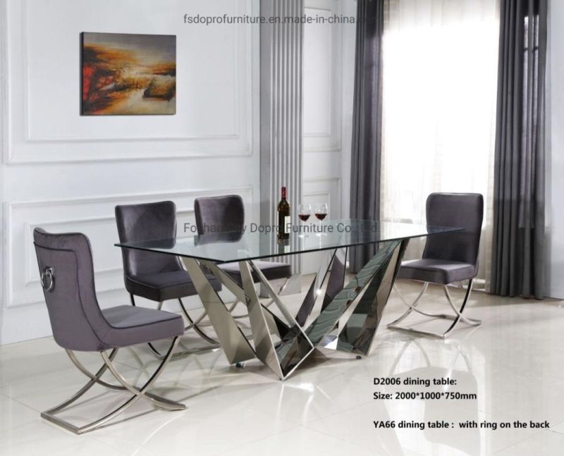 Dopro Modern / Contemporary High Quality Stainless Steel Polished Silver Velvet Fabric Dining Chair