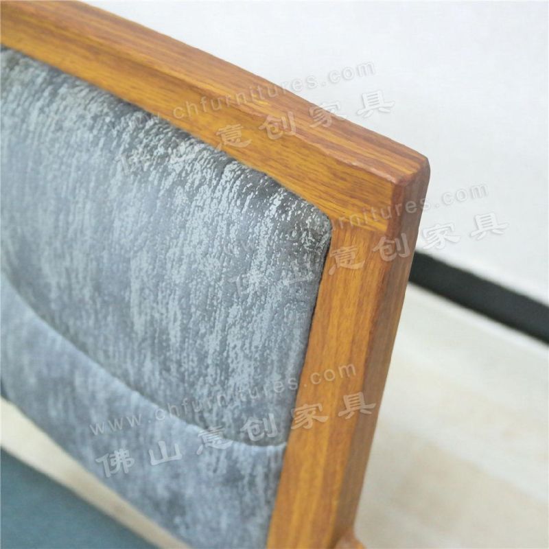 Fashion Aluminum Wood Grain Frame Gray Blue Fabric Home Office Hotel Outdoor Garden Armrest Restaurant Chair