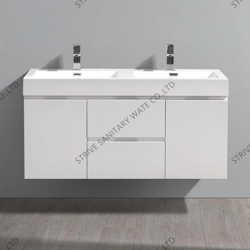 48" Wall Mounted Hot Selling Modern Double Sink Bathroom Vanity with Marble Countertop