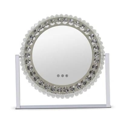 Home Decor Style Round Desktop Crystal Make up Mirror with Lights