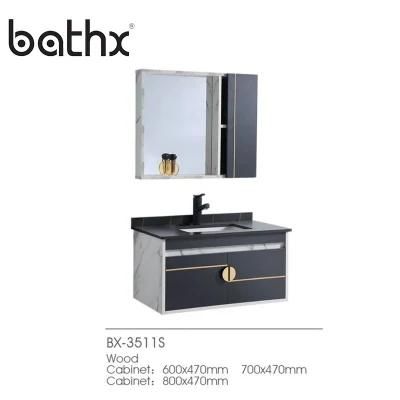 Modern Design Sanitary Ware and Wall Mounted Waterproof Ply Wood Bathroom Vanity Cabinet with Mirror and Cabinet Basin