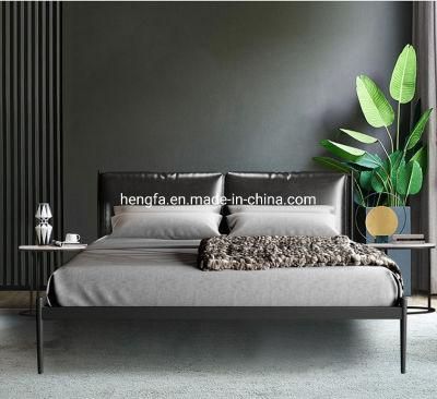 Modern Luxury Hotel Furniture Bedroom Genuine Leather Metal Bed